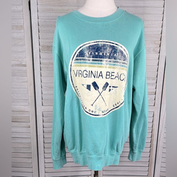 SUNSATIONS Virginia Beach Crewneck Sweatshirt Washed Aqua-Medium - Picture 1 of 2